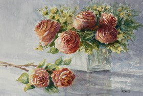 Roses au vase carré